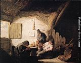 Adriaen Van Ostade Canvas Paintings - Village Tavern with Four Figures